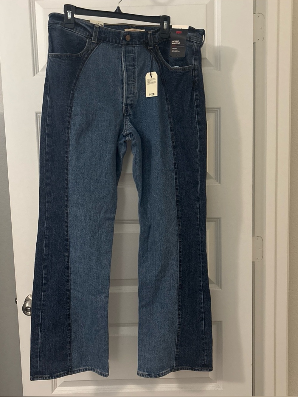 LEVI'S Blue Stripe Two Tone Panel Wedgie Bootcut High Rise JEANS SZ 33X32 NWT
